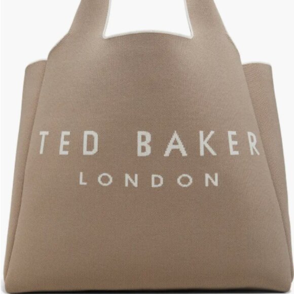 TED BAKER London Nora Knit Beige/Taupe Logo Tote LARGE NWT - Picture 5 of 13